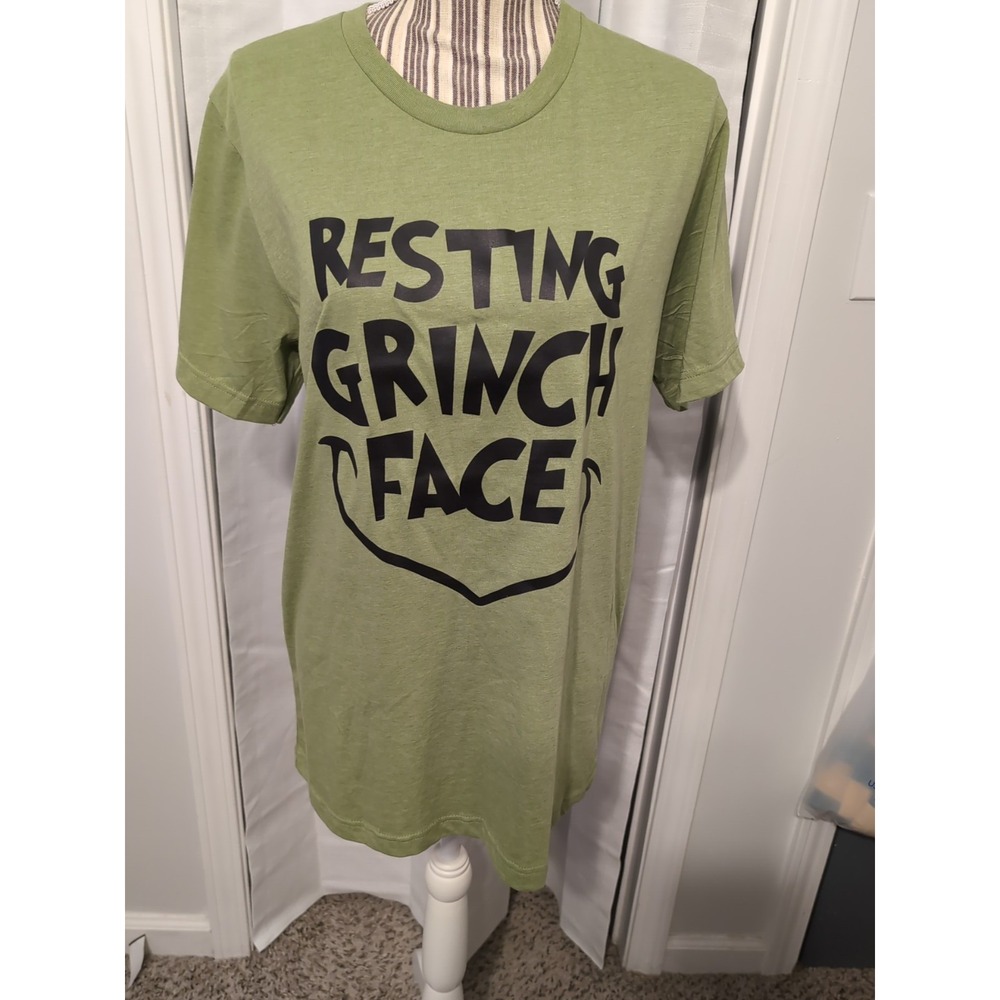 Resting Grinch Face Christmas T-Shirt Women's‎ L Holiday Christmas Cute Casual